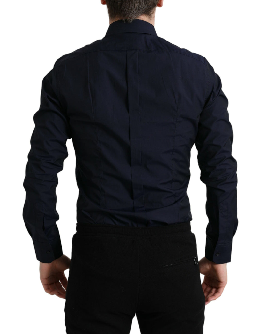 Elegant navy blue jacquard shirt
