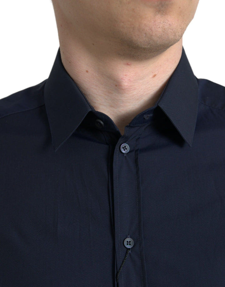 Elegant navy blue jacquard shirt