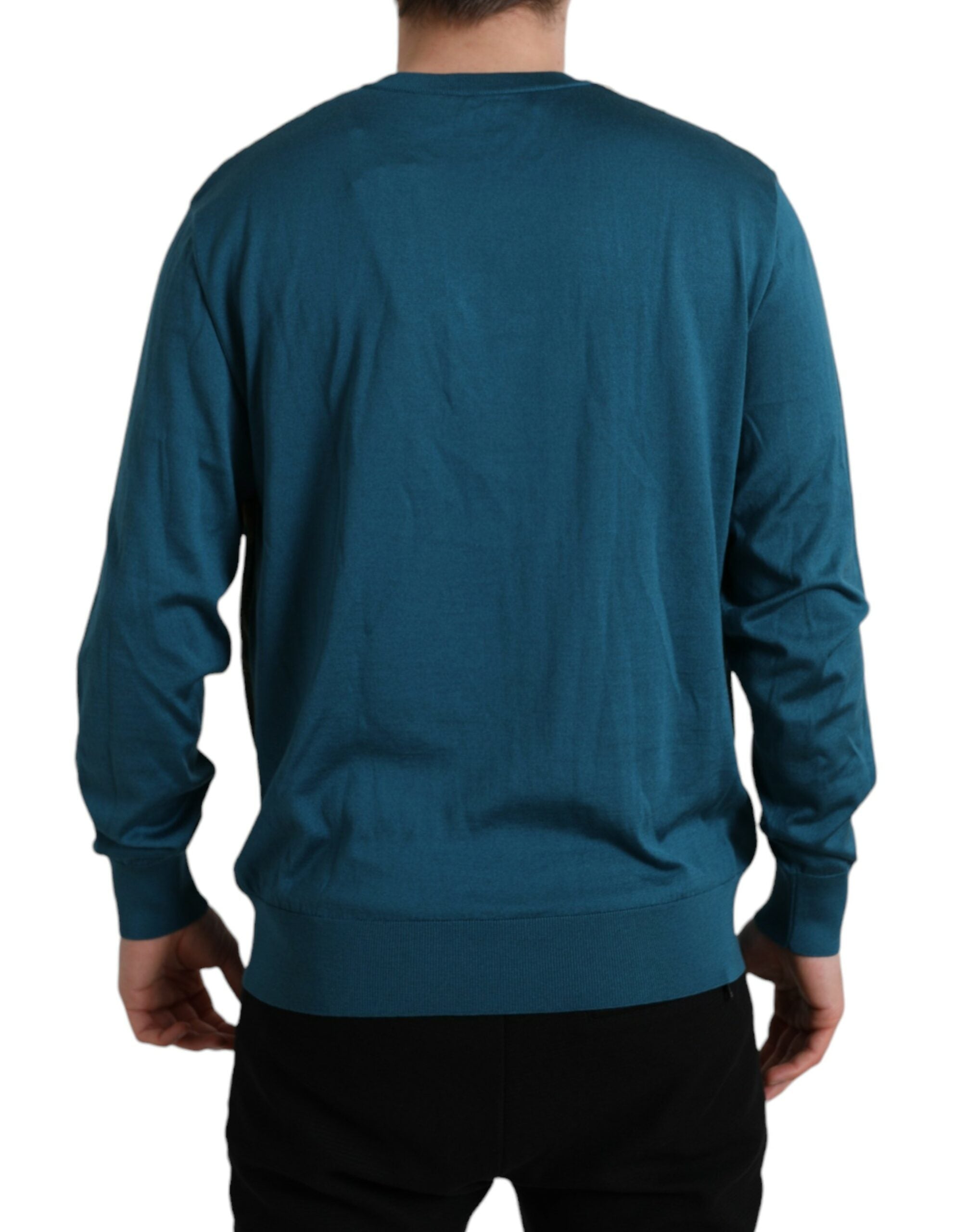 Silk V-neck sweater with peacock feathers