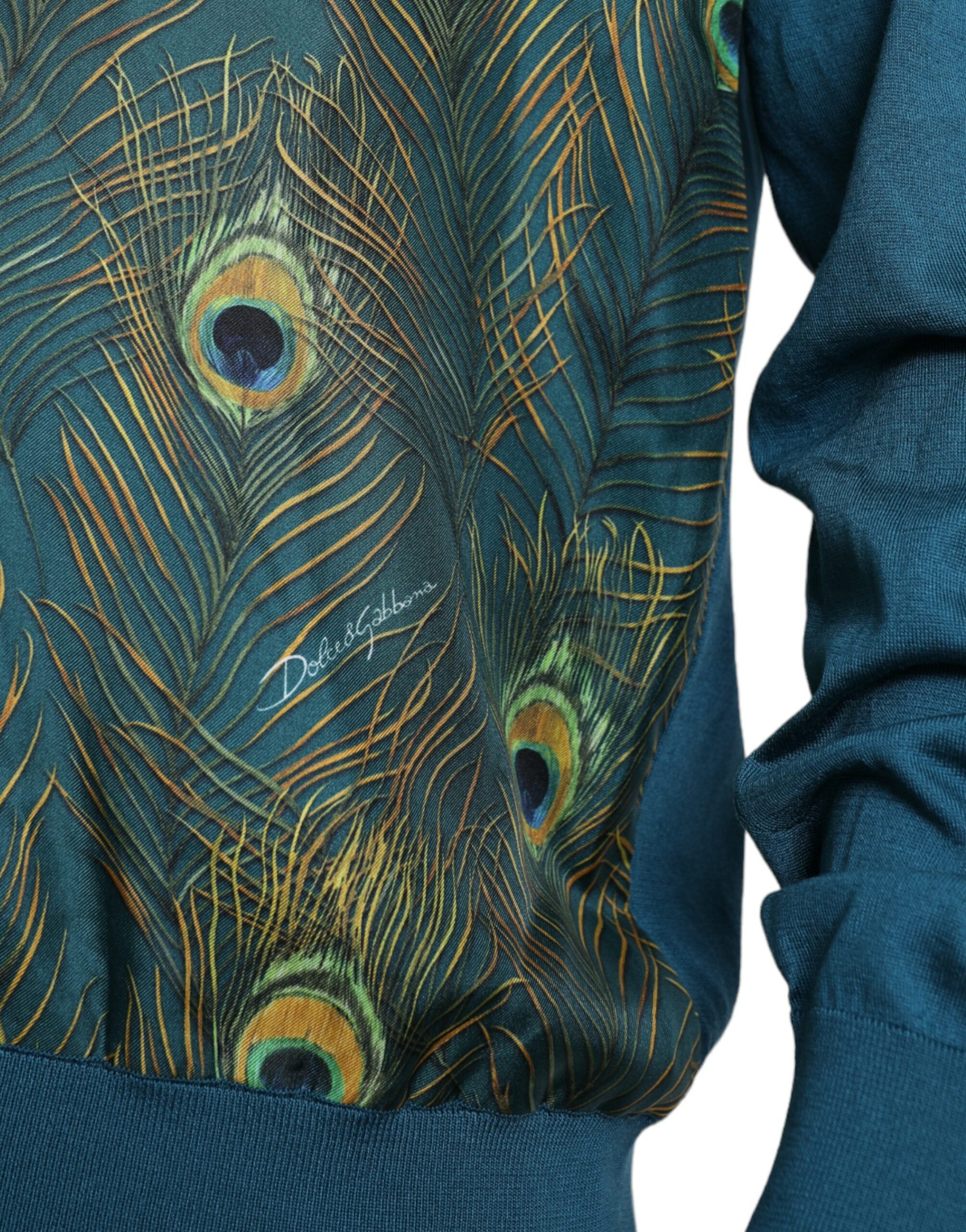 Silk V-neck sweater with peacock feathers