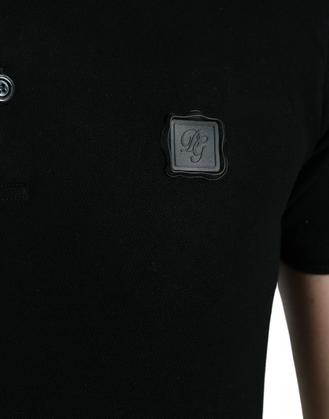 Schwarzes Logo-Kragen-T-Shirt mit kurzen Ärmeln