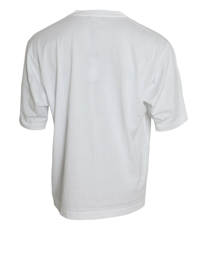 Weißes Baumwoll-T-Shirt mit kurzen Ärmeln und Rundhalsausschnitt