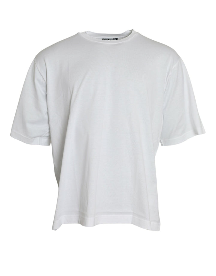 Weißes Baumwoll-T-Shirt mit kurzen Ärmeln und Rundhalsausschnitt