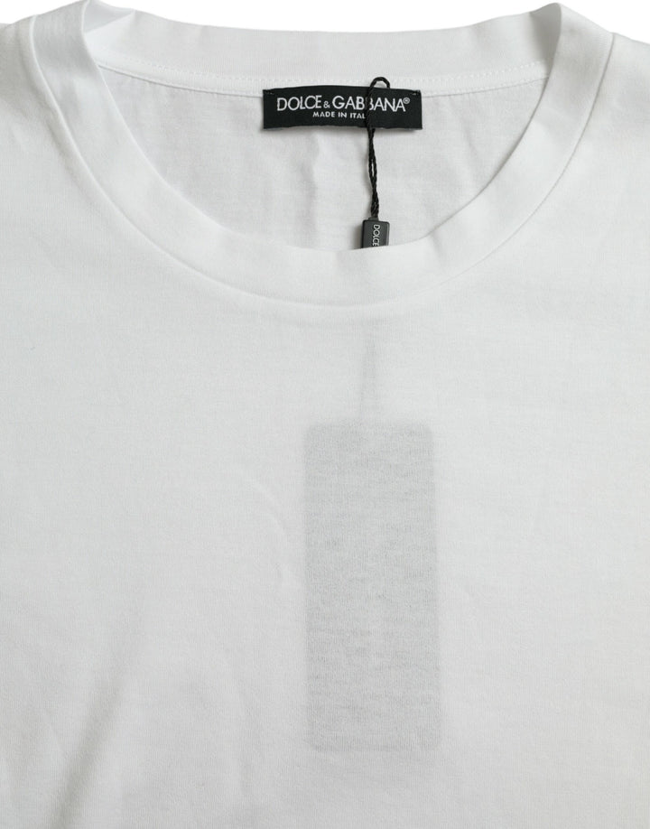 Weißes Baumwoll-T-Shirt mit kurzen Ärmeln und Rundhalsausschnitt
