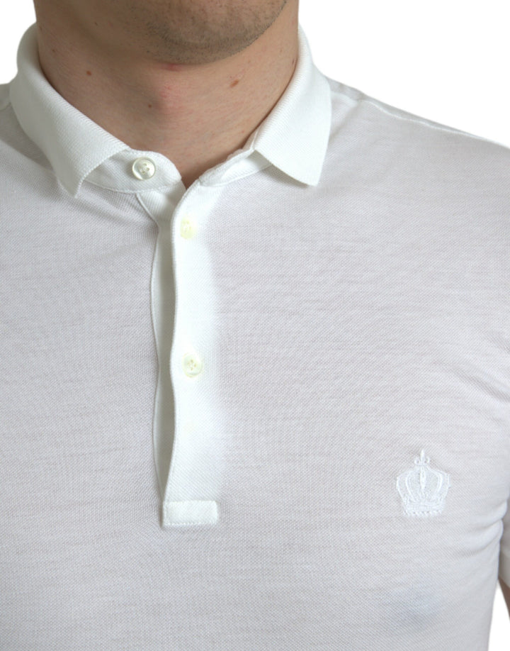 Weißes Kurzarm-T-Shirt mit Kragen und Krone