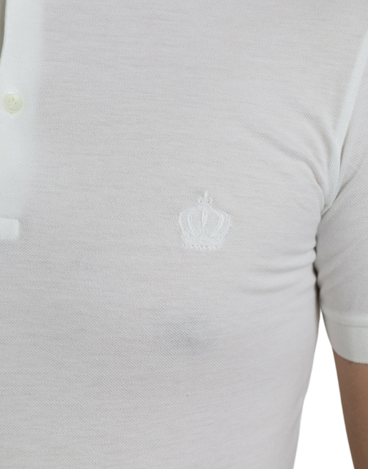 Weißes Kurzarm-T-Shirt mit Kragen und Krone