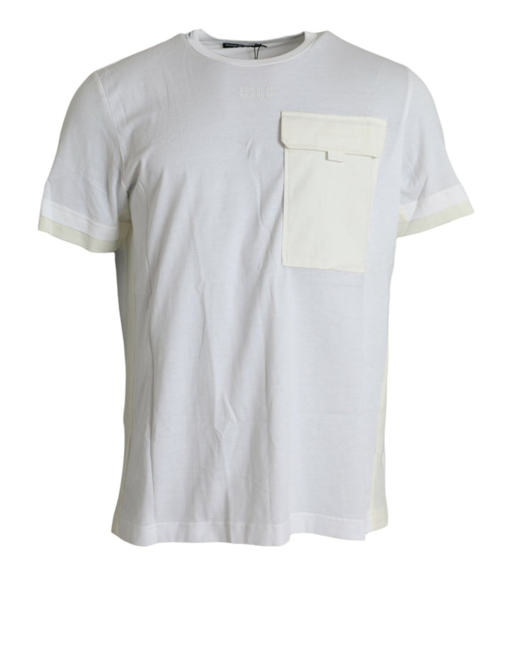 Weißes Baumwolltaschen-T-Shirt mit kurzen Ärmeln
