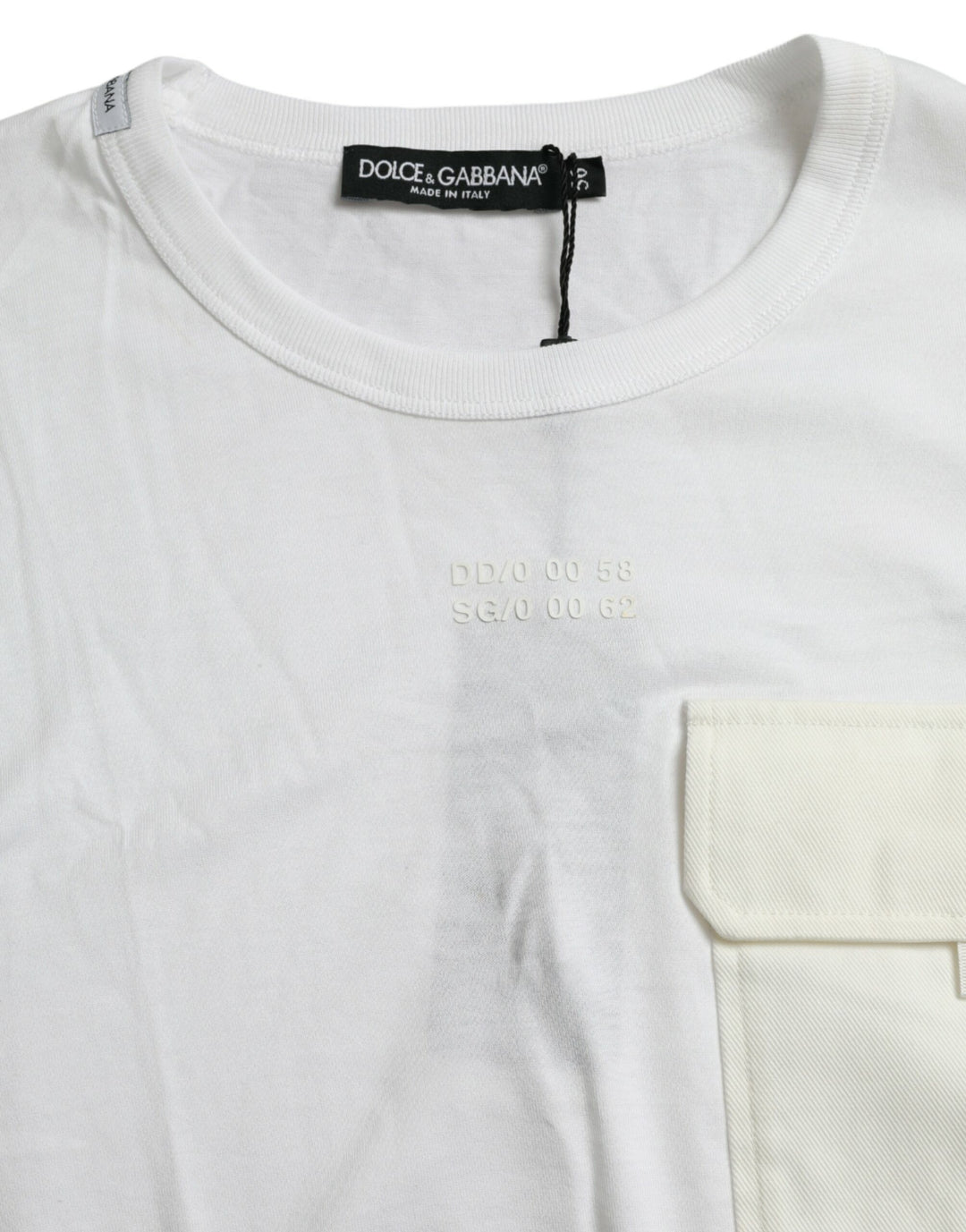 Weißes Baumwolltaschen-T-Shirt mit kurzen Ärmeln