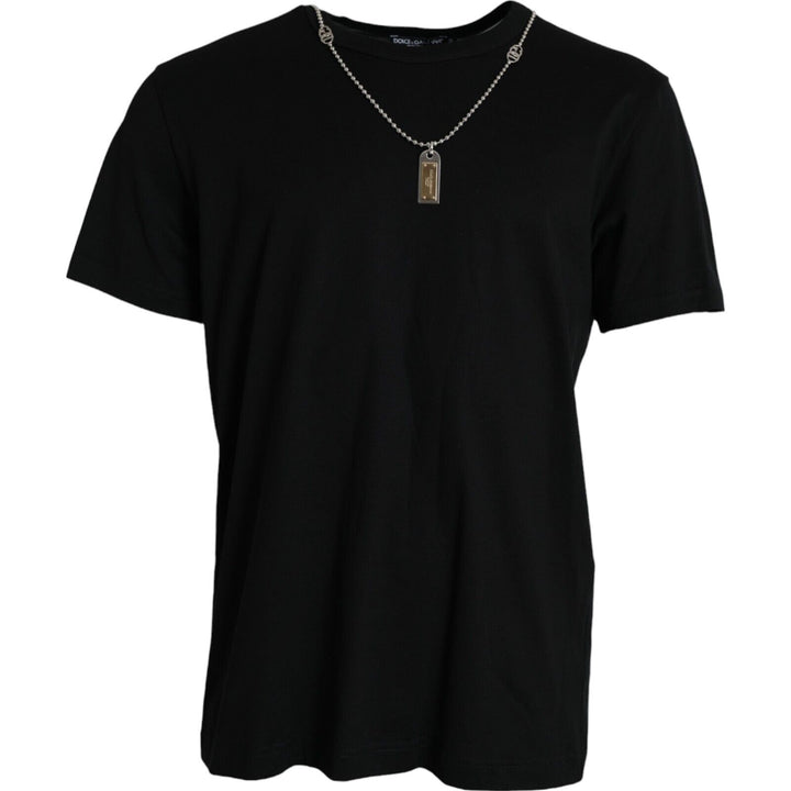 Schwarzes Silberketten-T-Shirt mit kurzen Ärmeln
