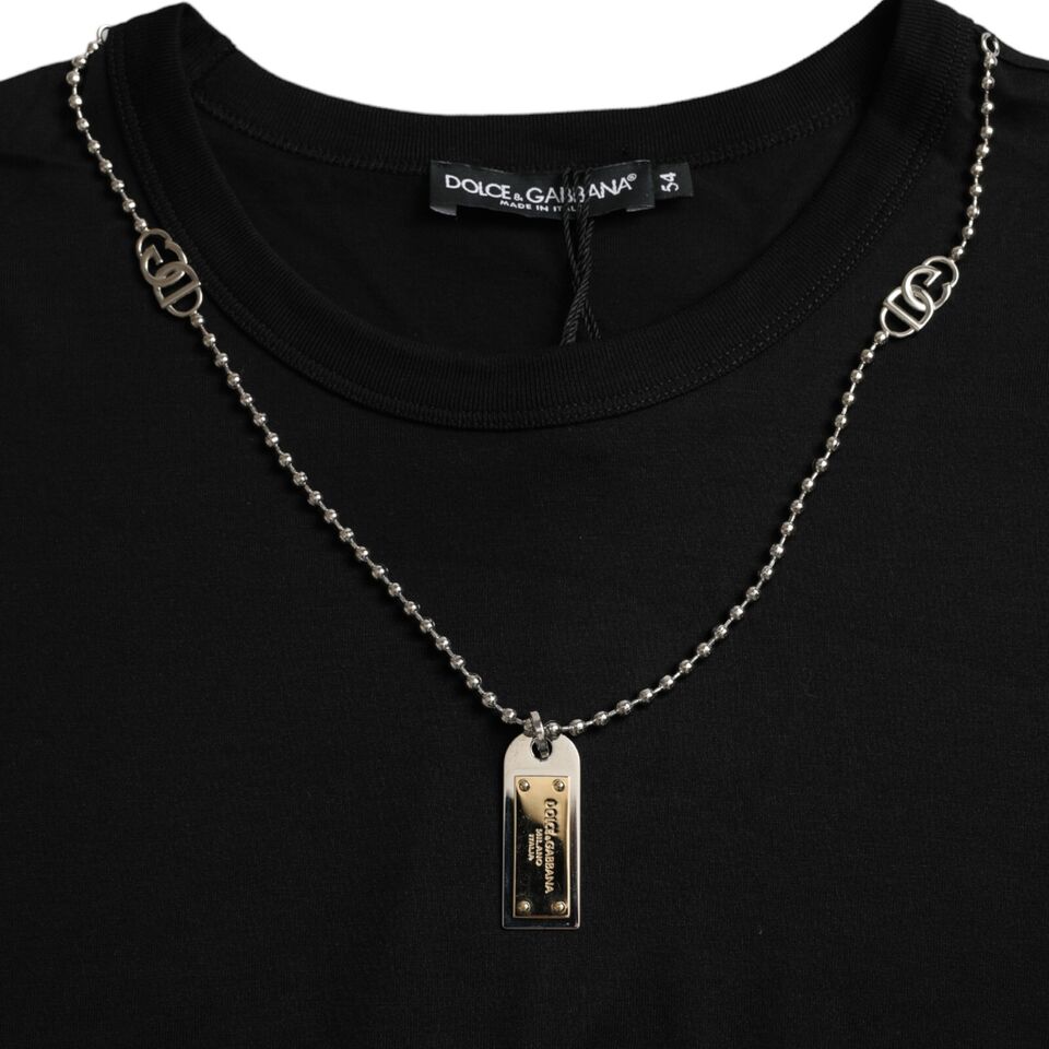 Schwarzes Silberketten-T-Shirt mit kurzen Ärmeln