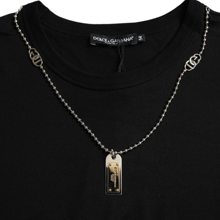 Schwarzes Silberketten-T-Shirt mit kurzen Ärmeln