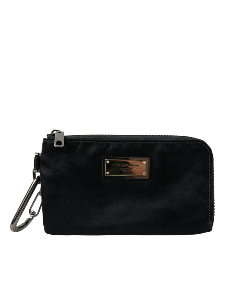 Schwarzes Nylon Logo Plaque Schlüsselanhänger Beutel Clutch Taschen