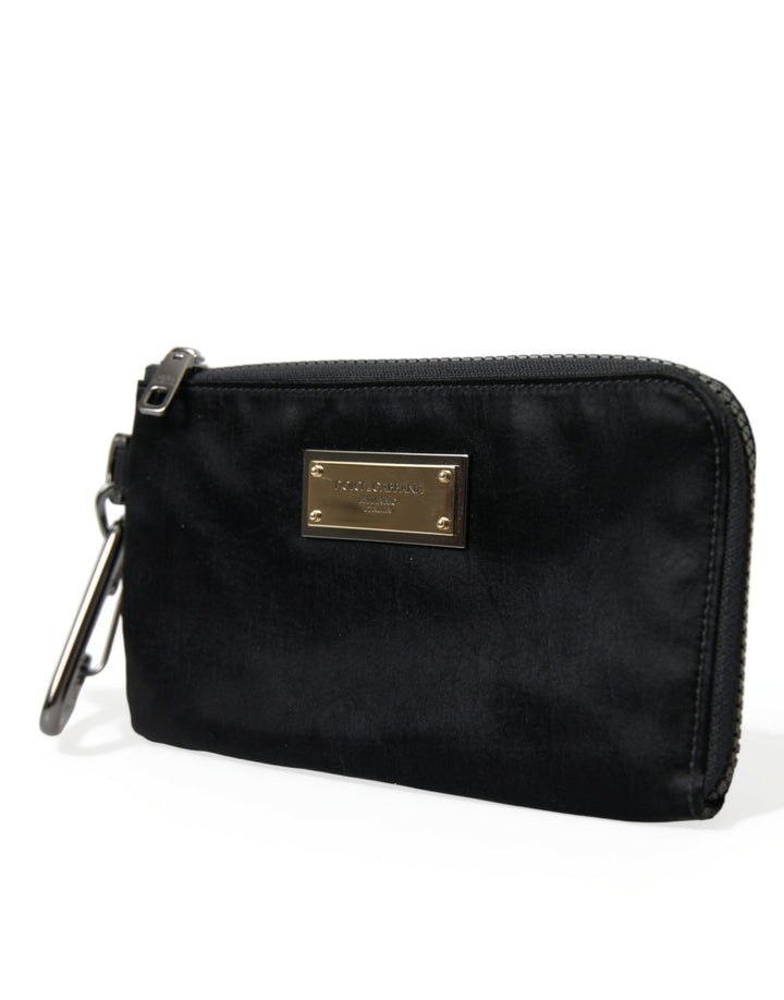 Schwarzes Nylon Logo Plaque Schlüsselanhänger Beutel Clutch Taschen