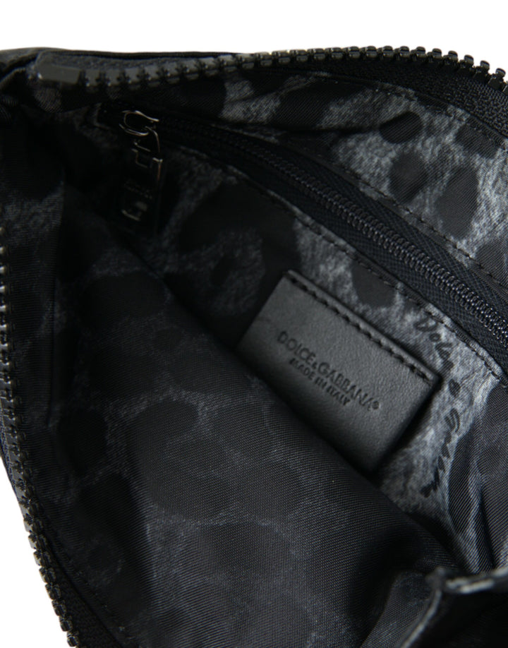 Schwarzes Nylon Logo Plaque Schlüsselanhänger Beutel Clutch Taschen