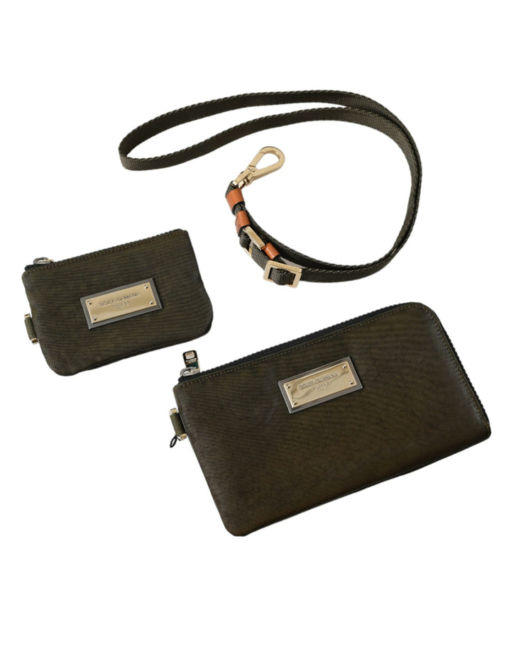Dunkelgrünes Nylon Logo Multifunktionsset 2er Set Taschen