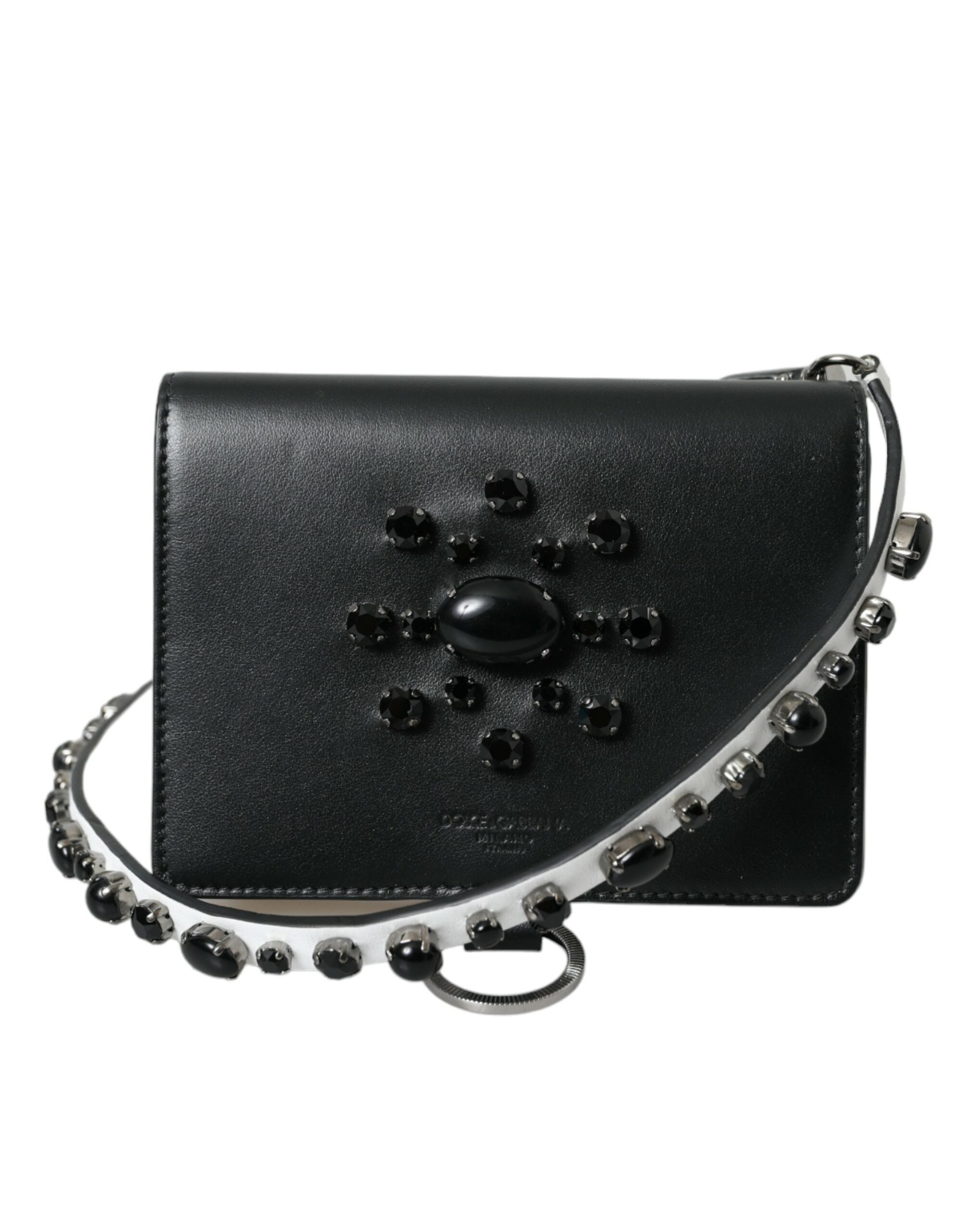 Elegant leather card holder with crystal decoration