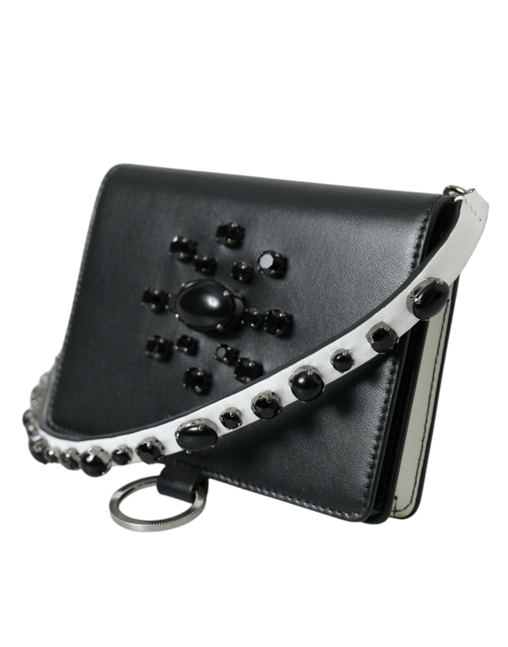 Elegant leather card holder with crystal decoration