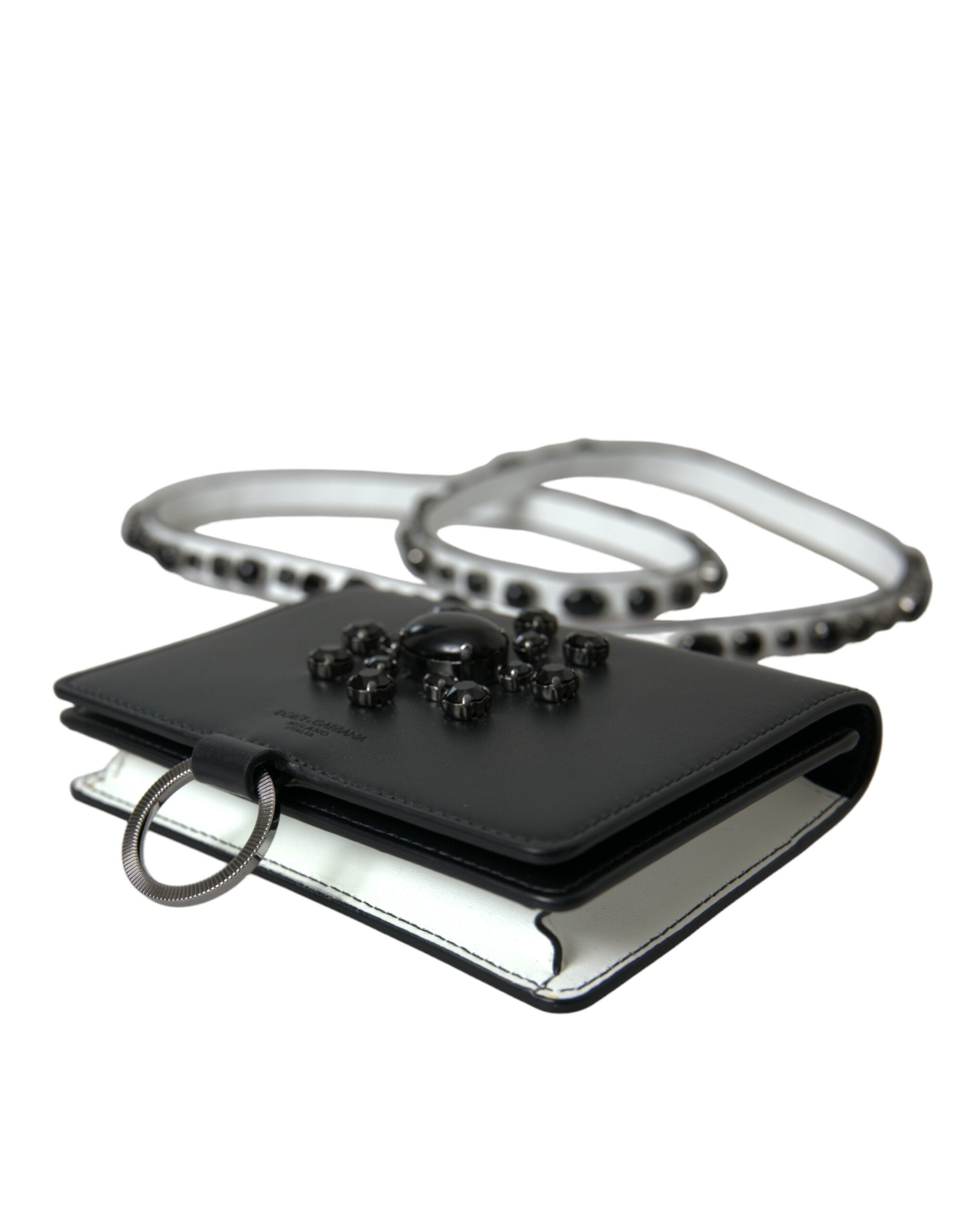Elegant leather card holder with crystal decoration