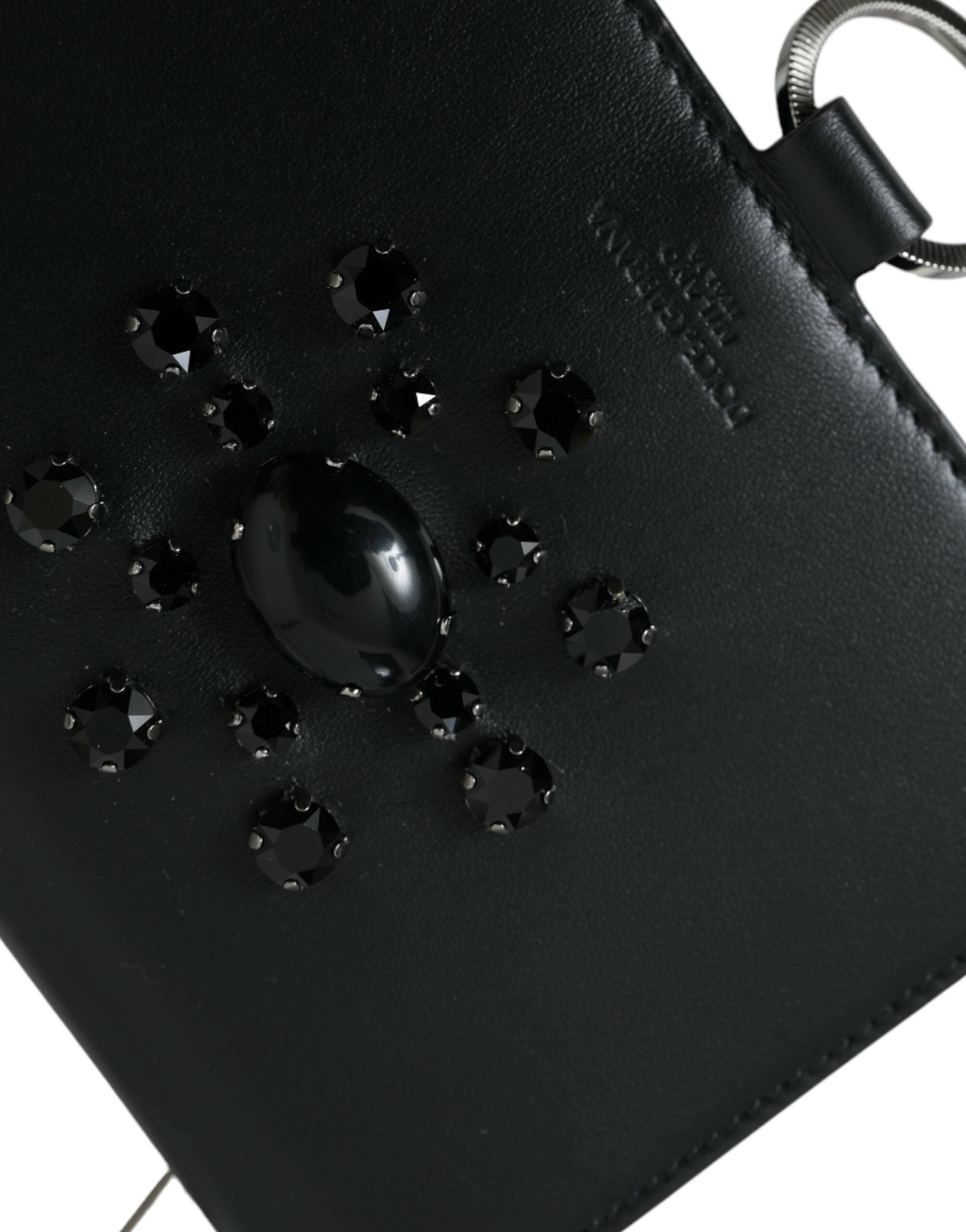 Elegant leather card holder with crystal decoration