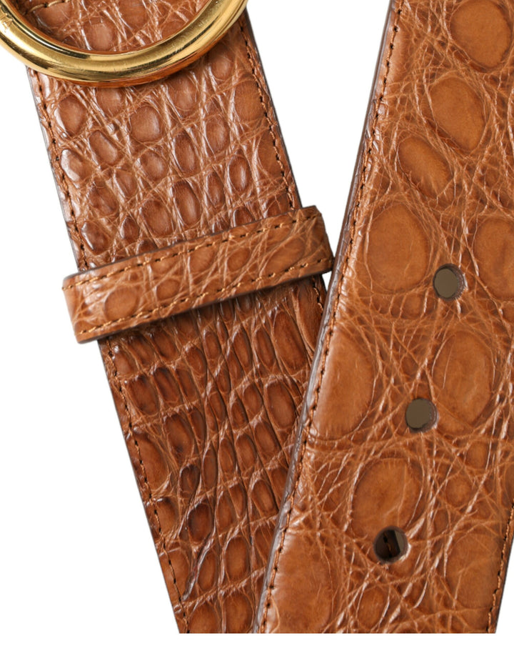 Elegant belt made of exotic leather - rich brown
