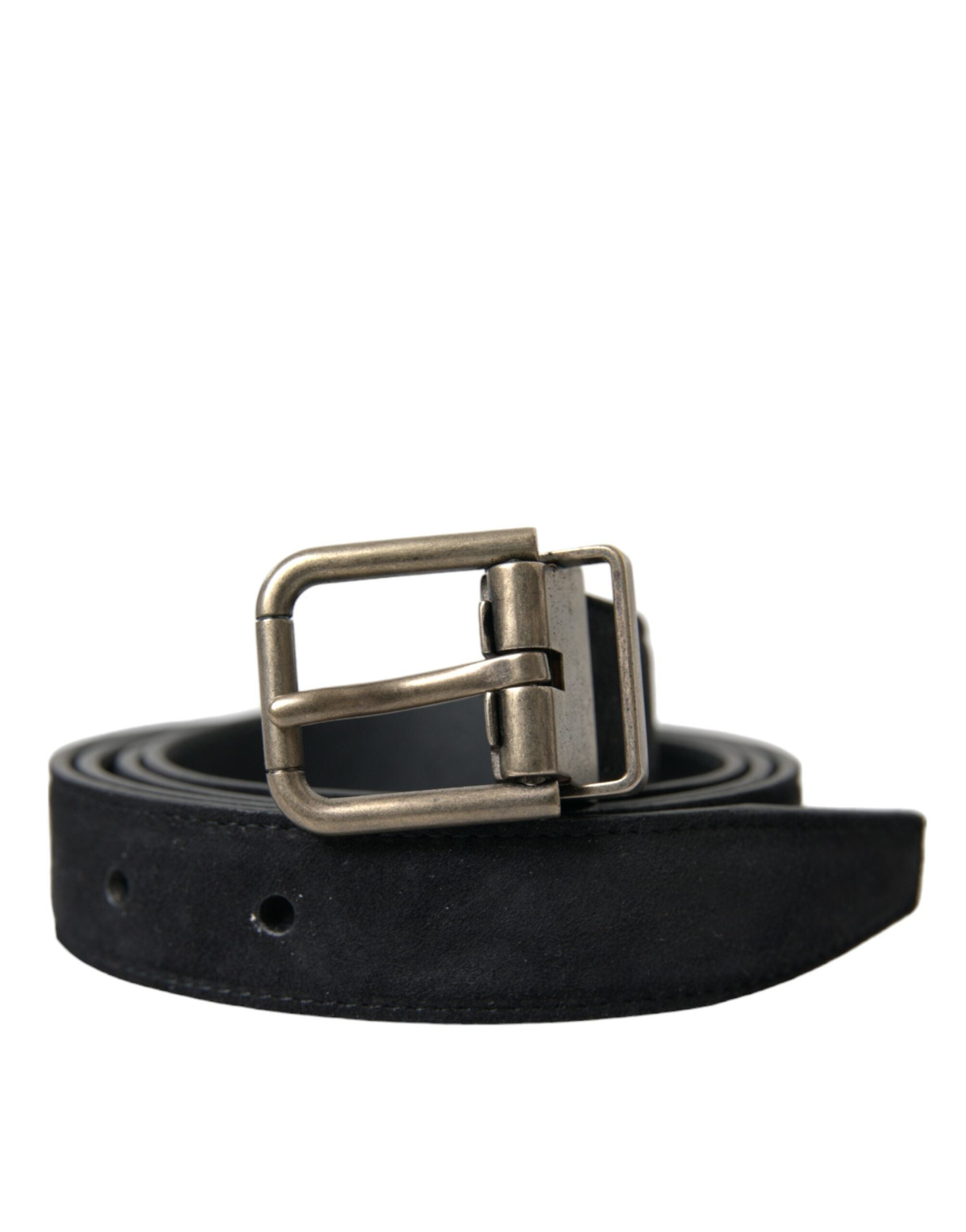 Elegant black leather belt with metal buckle