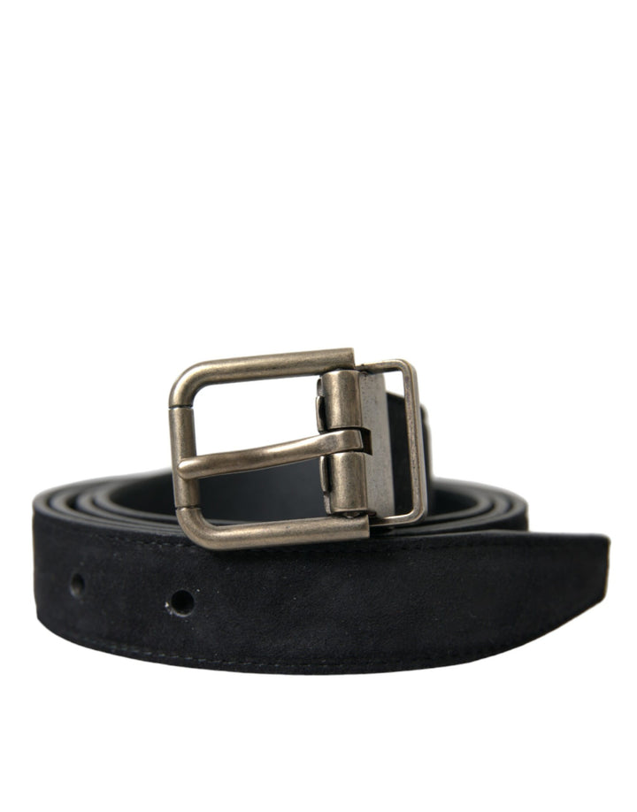 Elegant black leather belt with metal buckle