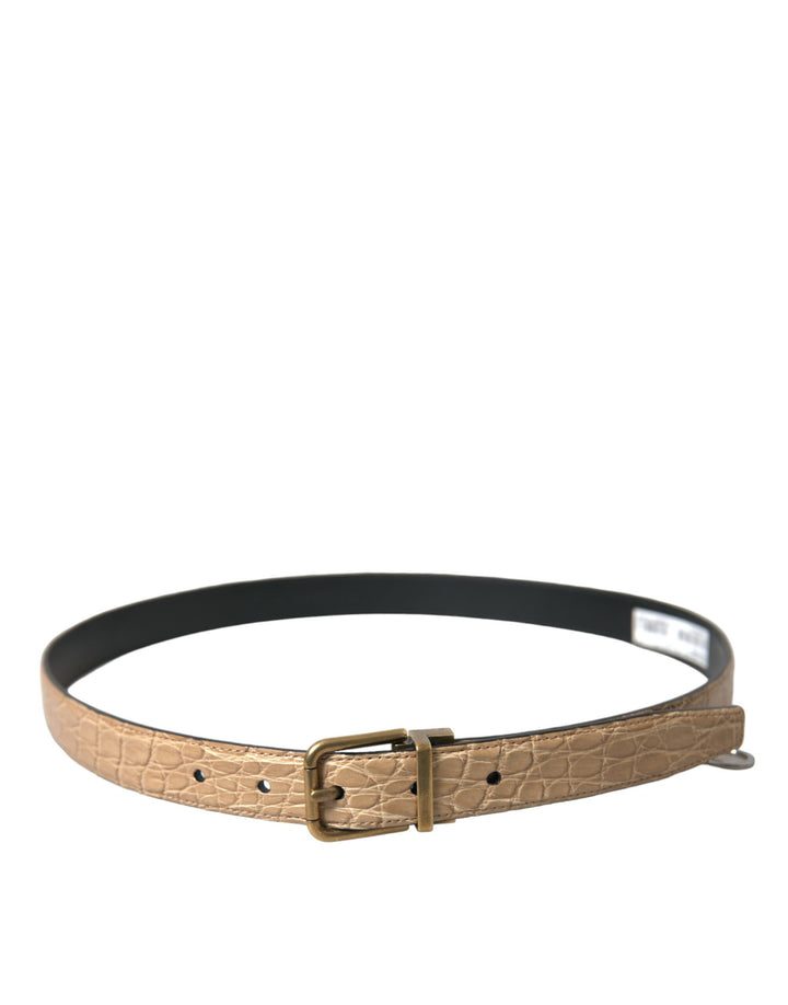 Beige Exotisches Leder Gold Metallschnalle Gürtel