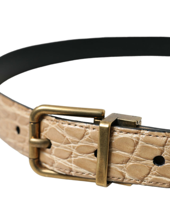 Beige Exotisches Leder Gold Metallschnalle Gürtel