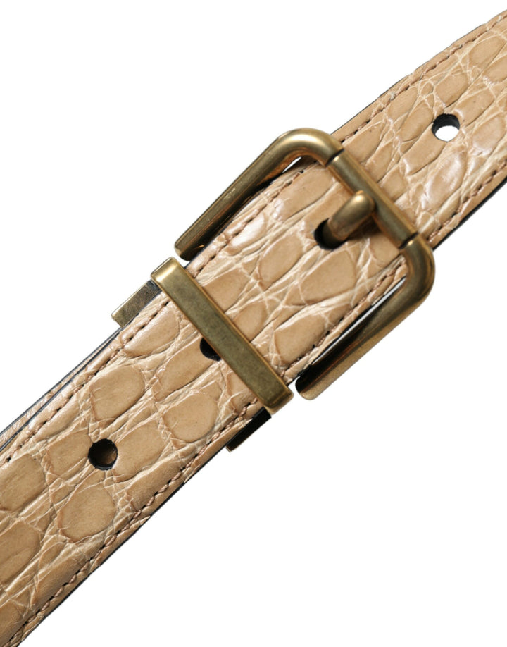 Beige Exotisches Leder Gold Metallschnalle Gürtel