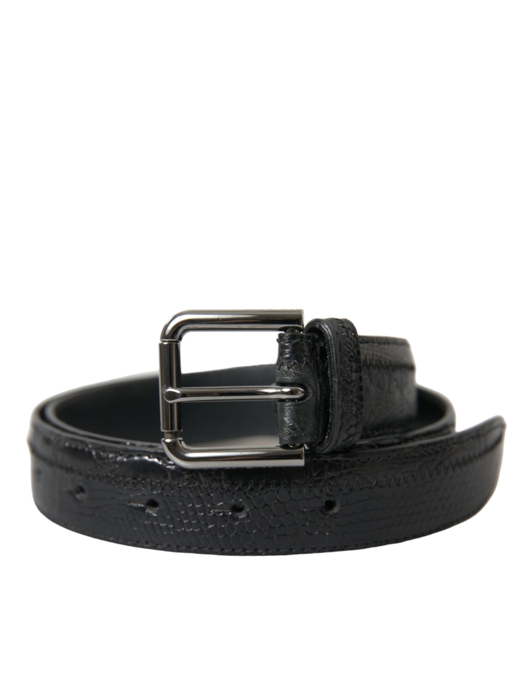 Elegant black leather belt with metal buckle
