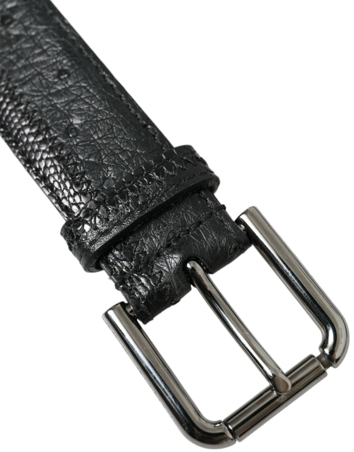 Elegant black leather belt with metal buckle