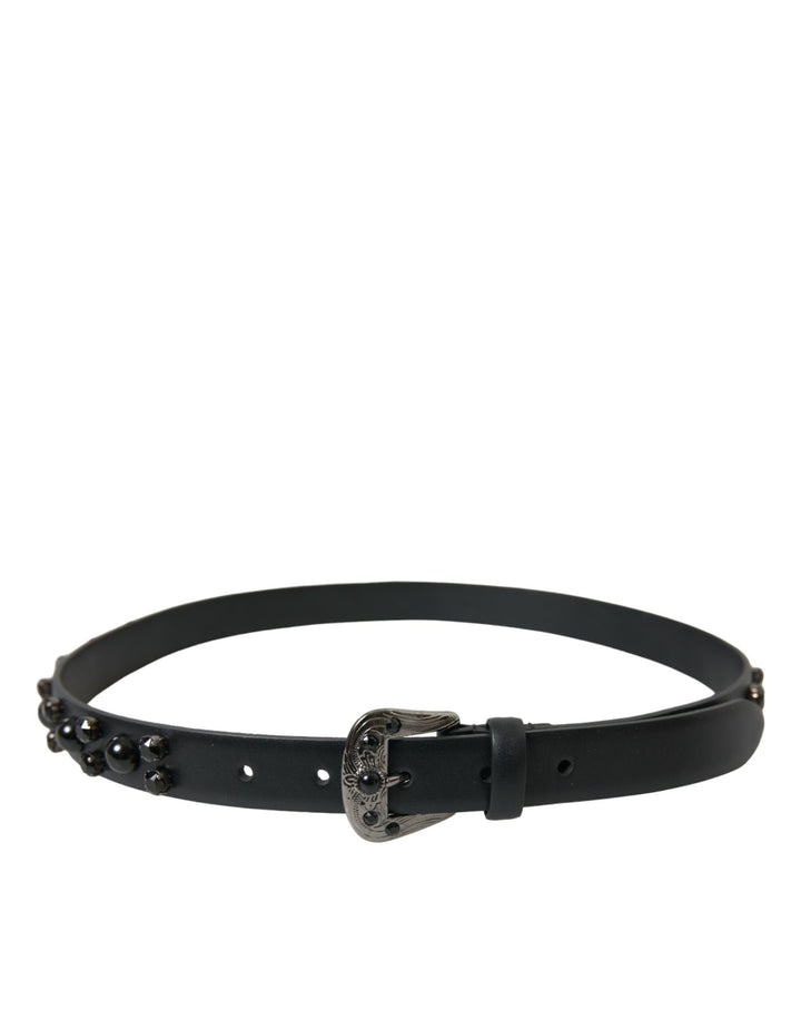 Leather belt with engraved logo
