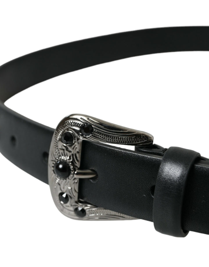 Leather belt with engraved logo