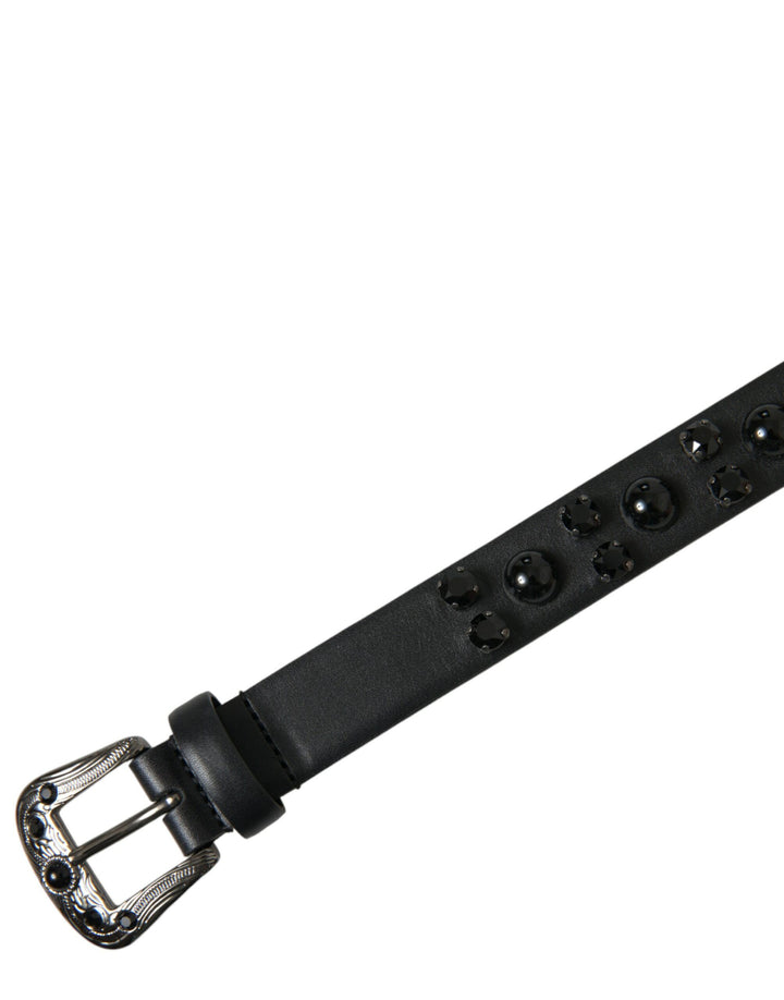 Leather belt with engraved logo