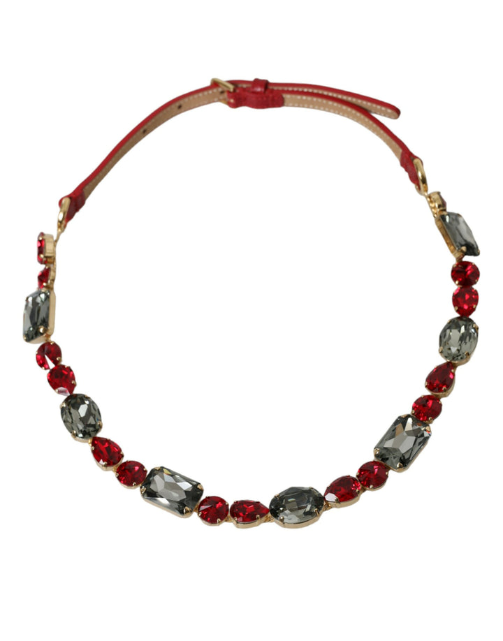 Bright red crystal buckle belt