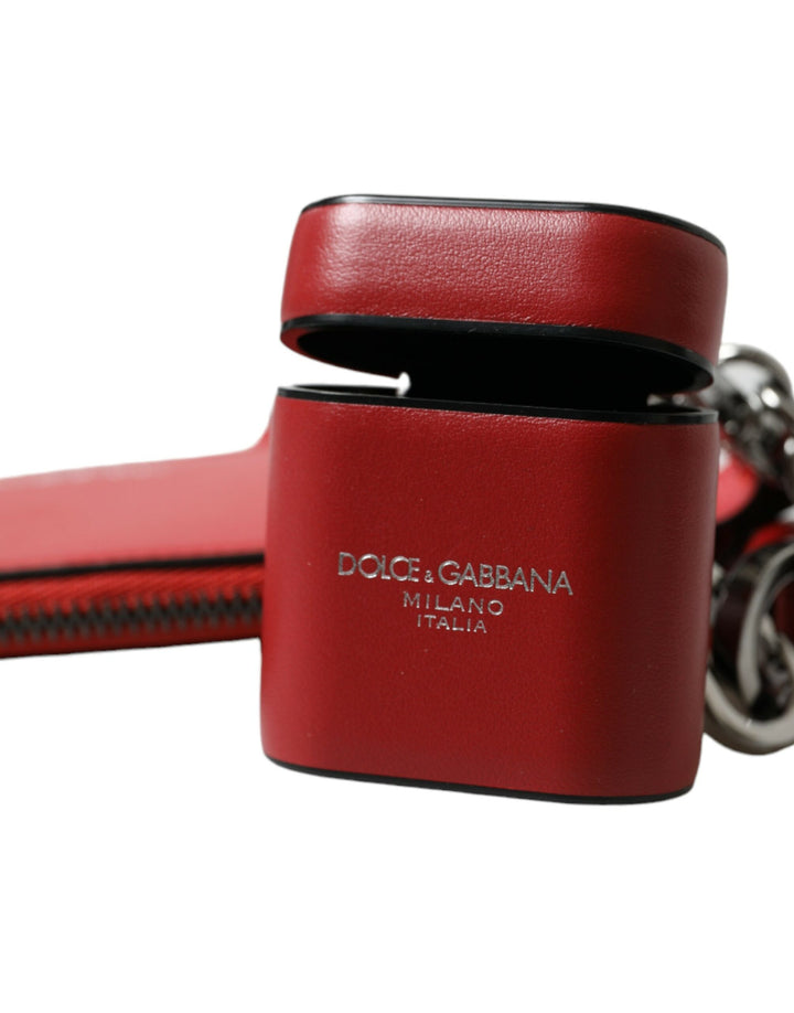 Rotes Leder Silber Metall Logo Riemen Tasche Airpods Fall