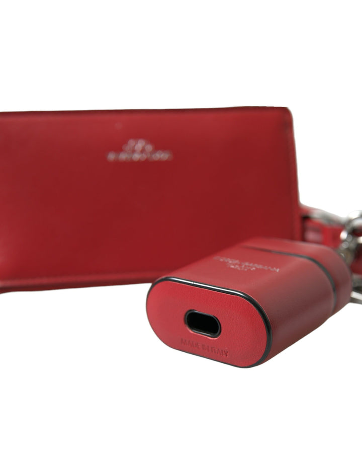 Rotes Leder Silber Metall Logo Riemen Tasche Airpods Fall