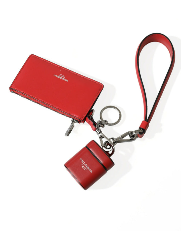Rotes Leder Silber Metall Logo Riemen Tasche Airpods Fall