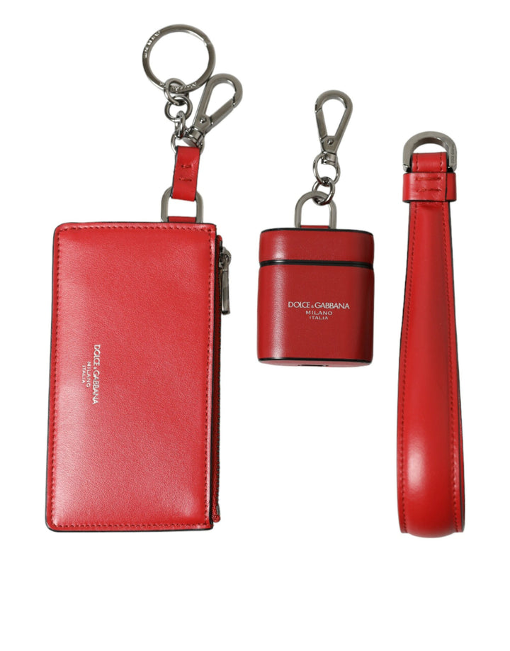 Rotes Leder Silber Metall Logo Riemen Tasche Airpods Fall