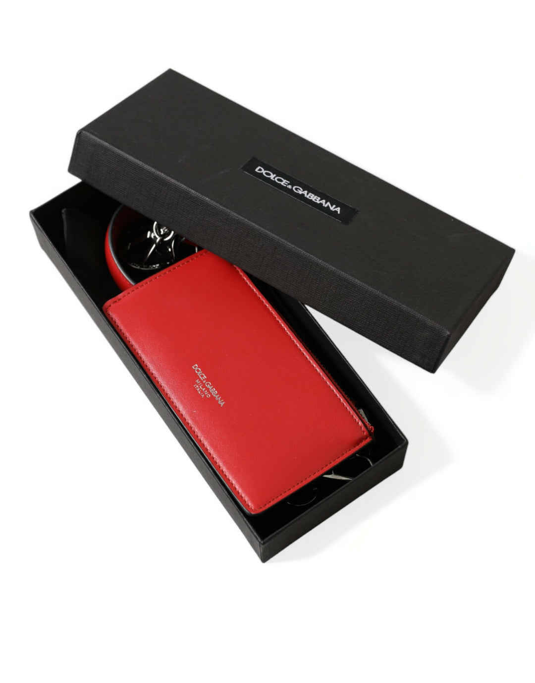 Rotes Leder Silber Metall Logo Riemen Tasche Airpods Fall