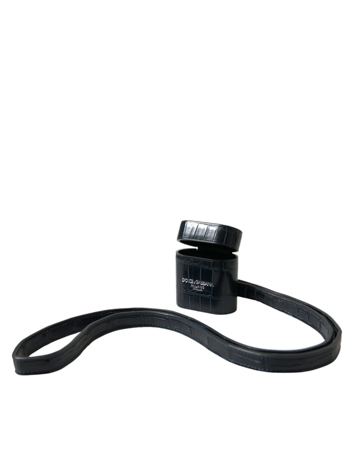 Schwarzes Krokodilleder Silber Metall Logo Airpods Etui