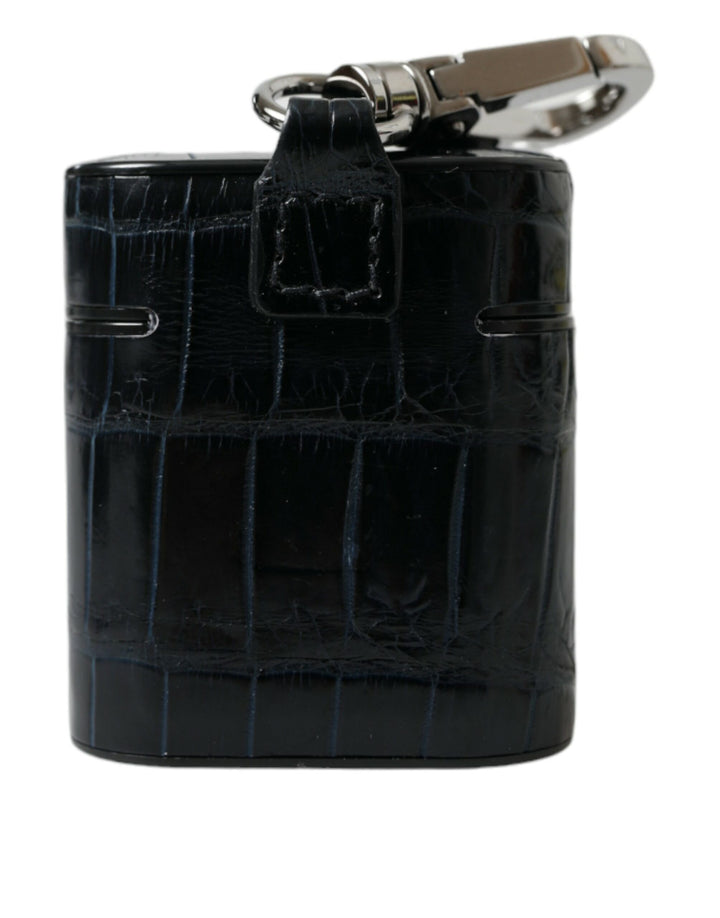 Schwarzes Krokodilleder Silber Metall Logo Airpods Etui