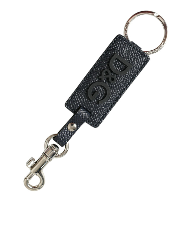 Elegant leather keychain in black &amp; silver