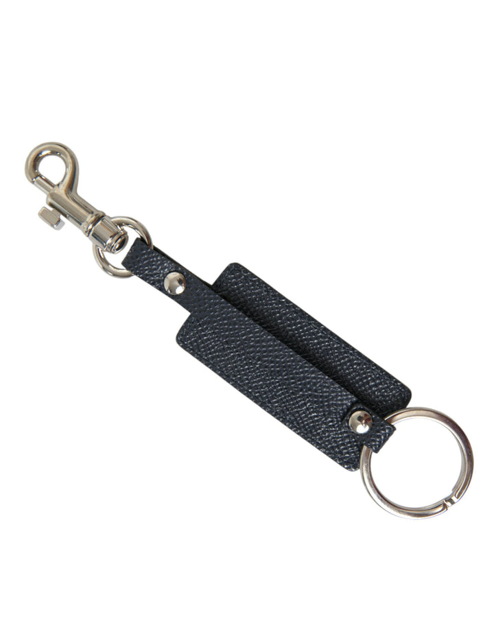 Elegant leather keychain in black &amp; silver