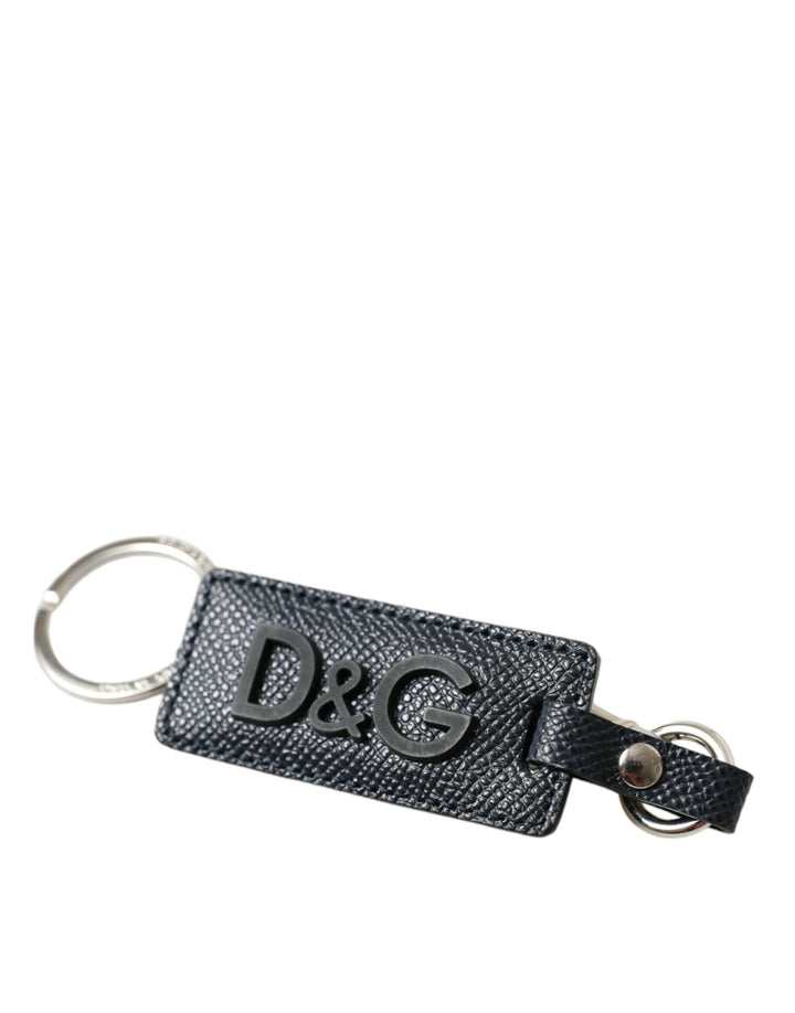 Elegant leather keychain in black &amp; silver