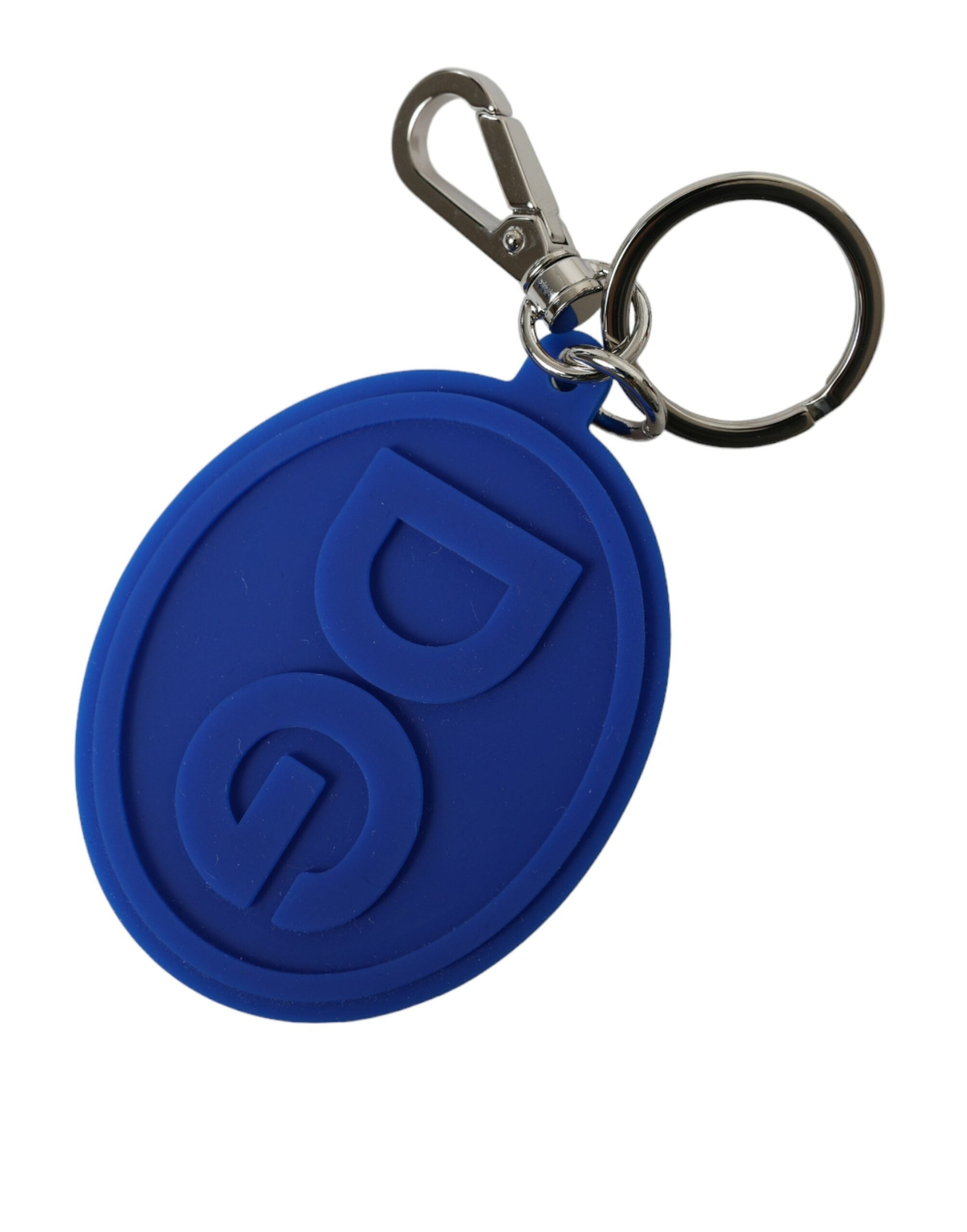 Elegant blue rubber keychain with brass accents