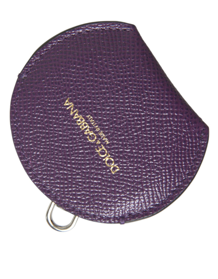 Violetter Handspiegelhalter aus Kalbsleder mit rundem Logo