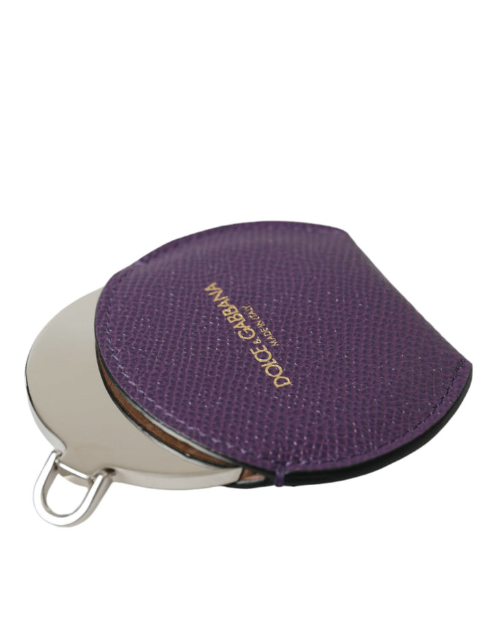 Violetter Handspiegelhalter aus Kalbsleder mit rundem Logo