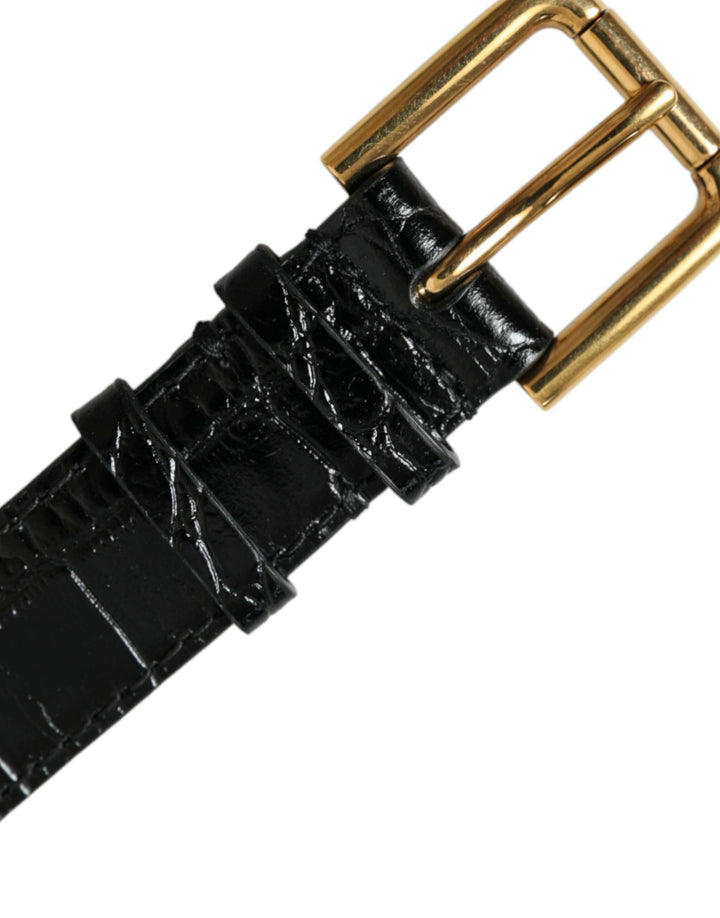Schwarzes strukturiertes Leder mit goldfarbener Metallschnalle Armband