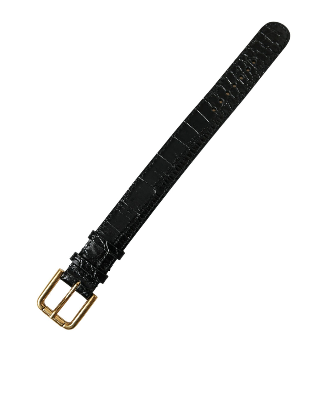 Schwarzes strukturiertes Leder mit goldfarbener Metallschnalle Armband